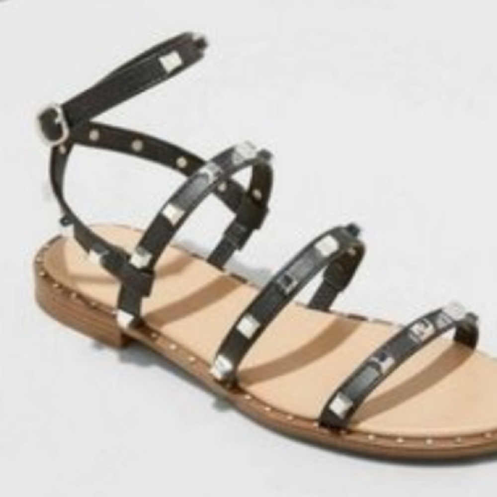 - a new day strappy rock studded sandals black and silver size 8 new